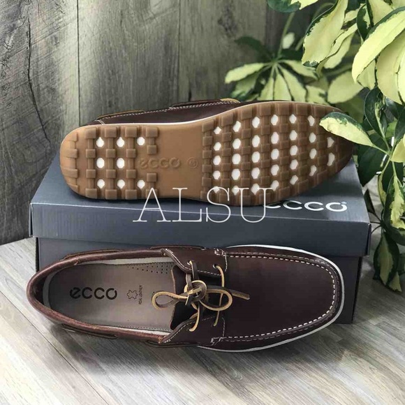 ECCO Dip Moc Boat Cognac Leather Brown AUTHENTIC - Picture 4 of 8